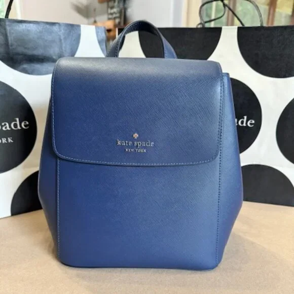 Kate Spade New York Madison Flap Saffiano Leather Medium Backpack Parisian Navy - Picture 5 of 5